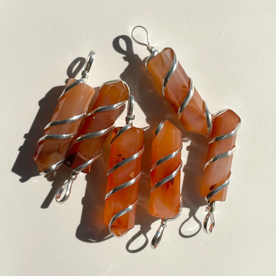 Wire Wrapped Point Pendant - Carnelian Wire Wrapped Point Pendant - Carnelian